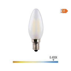Lâmpada vela com filamento de led. vidro mate e14 4,5w 470lm 6400k luz fria ø3,5x9,8cm edm