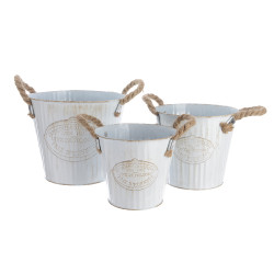Balde de zinco com pegas de corda, kit de 3unid. ø20x17cm ø17x15cm ø15x13cm.