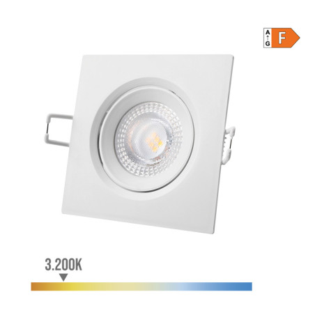 Downlight led quadrado de encastrar 5w 3200k luz quente aro branco 9x9cm edm