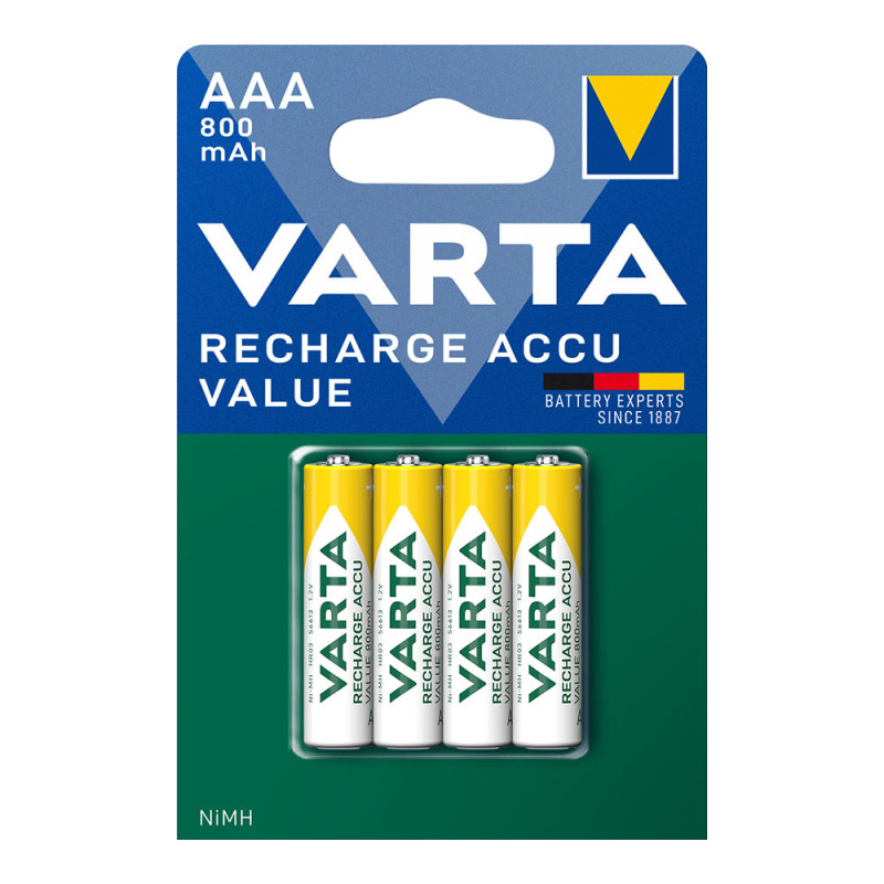 Pilha varta recarregável accu aaa - hr03 800ma (blíster 4 unid.) ø10,5x44,5mm