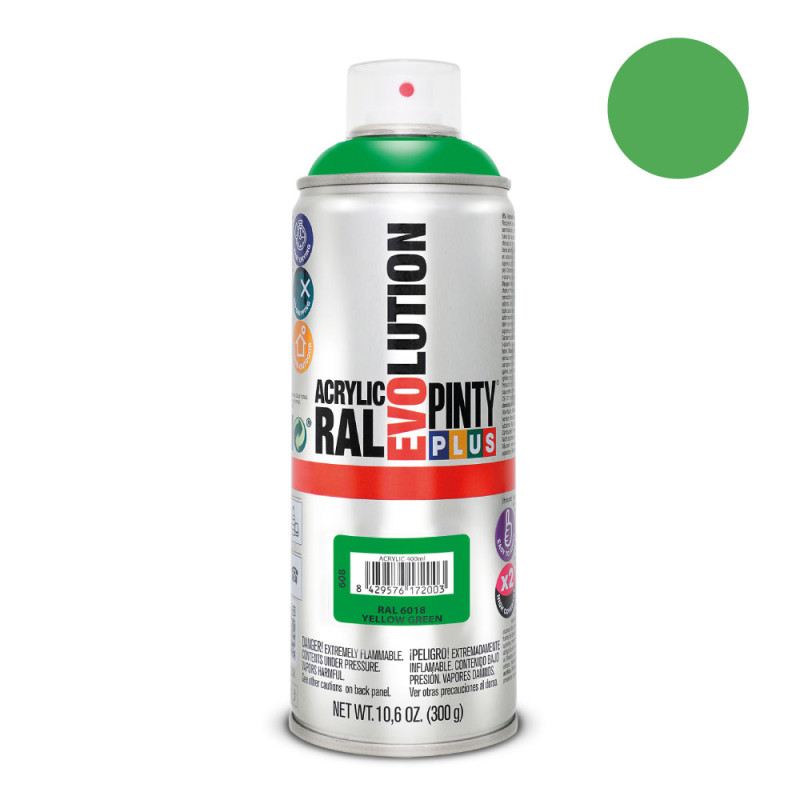 Tinta acrílica spray evolution 520 cc ral 6018 amarelo verde 300 g