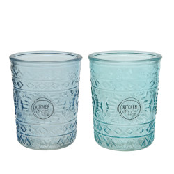 Copo de vidro com relevo ø8.3x10.3cm 350ml cores/modelos diversos