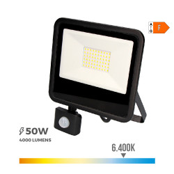 Projetor led 50w 4000lm 6400k luz fria com sensor de presença 23,8x4,5x19,2cm edm