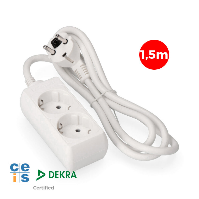 Extensão com 2 tomadas 2p+t, 16 a 250 v, cabo h05vv-f 3g, 1,5 m