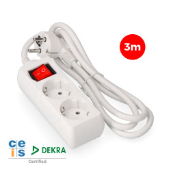 Extensão com 2 tomadas 2p+t, 16 a 250 v, cabo h05vv-f 3g + interruptor iluminado de 3 m