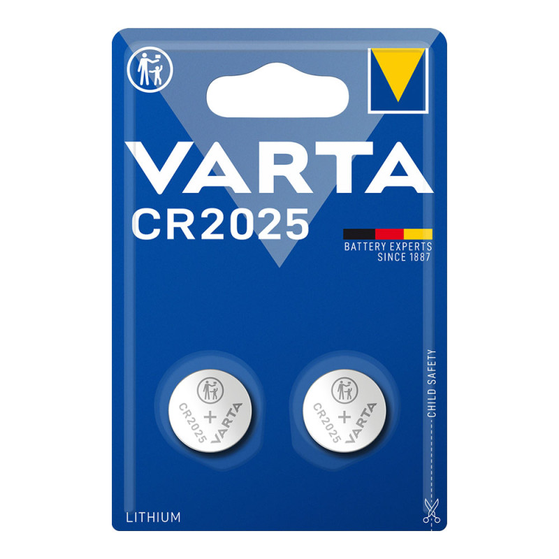 Micro pilha botão lithium cr2025 3v varta (blíster 2 unid.) ø20,0x2,5mm