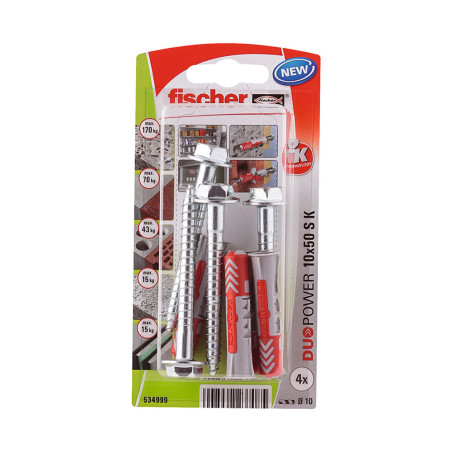 Buchas duopower ø10 x 50 mm + parafusos ø7 x 69 mm, blister 4 unid