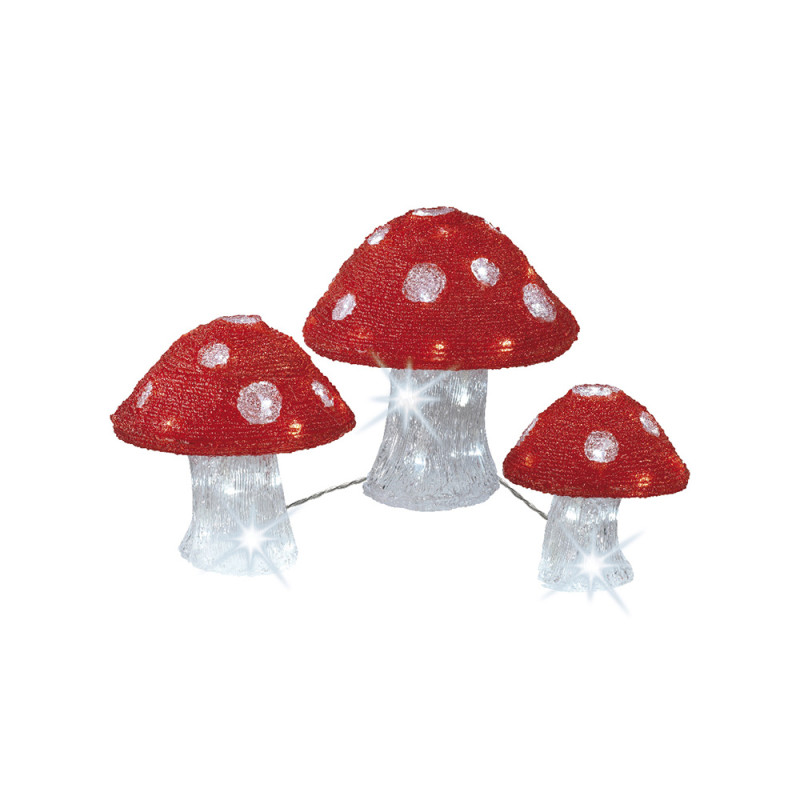 Jogo de 3 cogumelos microled, luz fixa, 72 leds, branco. lumineo