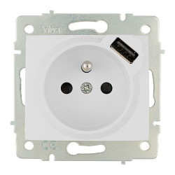 Tomada bipolar com t/t com tomada francesa 16a 250v com usb obturador série europa solera erp60fusb