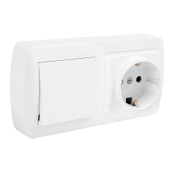 Base fixa 2p+t 16a 250v + comutador/interruptor 10ax 250v 148x72x42mm superficie mural solera mur63u