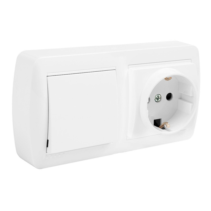 Base fixa 2p+t 16a 250v + comutador/interruptor 10ax 250v 148x72x42mm superficie mural solera mur63u