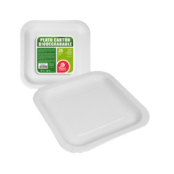 Pack 25 unid. prato quadrado branco papelão 20x20x3cm best products green