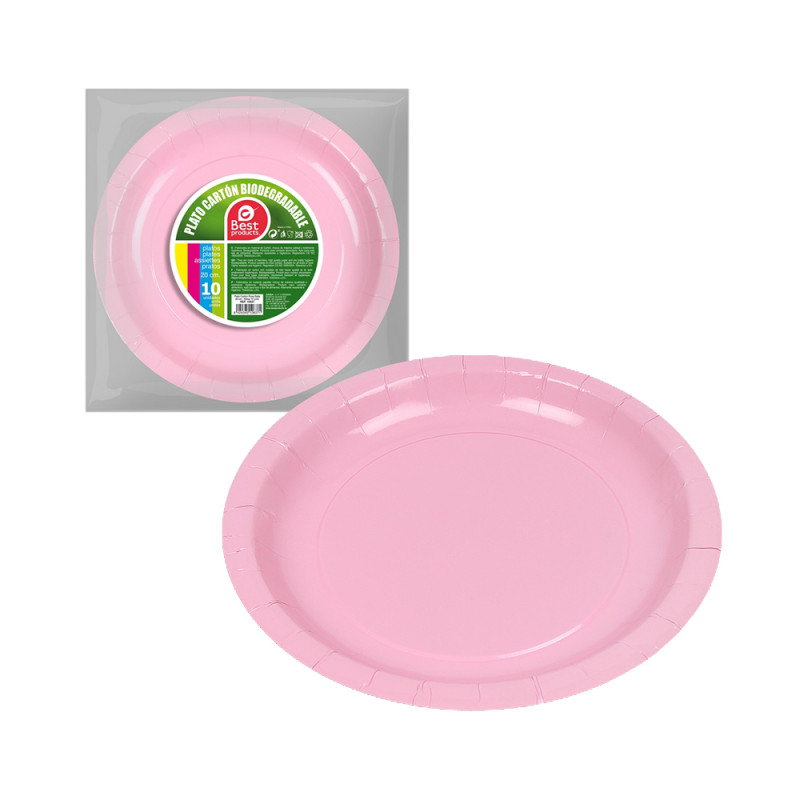 Pack 10 unid. prato cartão rosa baby ø20cm best products green