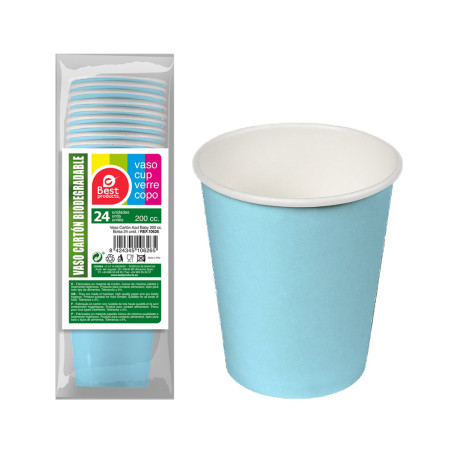 Pack 24 unid. copo papelão azul baby 200cc best products green