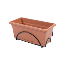 Floreira com prato integrado 60x24cm + suporte metálico. cor terracota