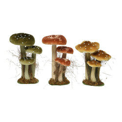 Conjuntos de 3 cogumelos sobre musgo 14x18x26cm cores/modelos diversos