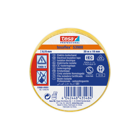 Fita isolante amarela aprovada 19 mm x 20 m