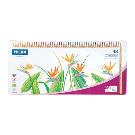 Caixa metálica com 48 lápis de cor mina grossa de ø3,5mm hexagonais milan