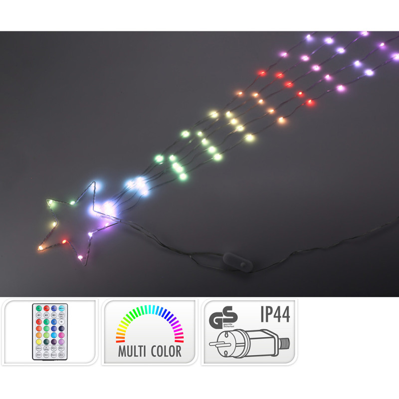 Enfeite led estrela fugaz, rgb, 85 leds, 220v, comando.