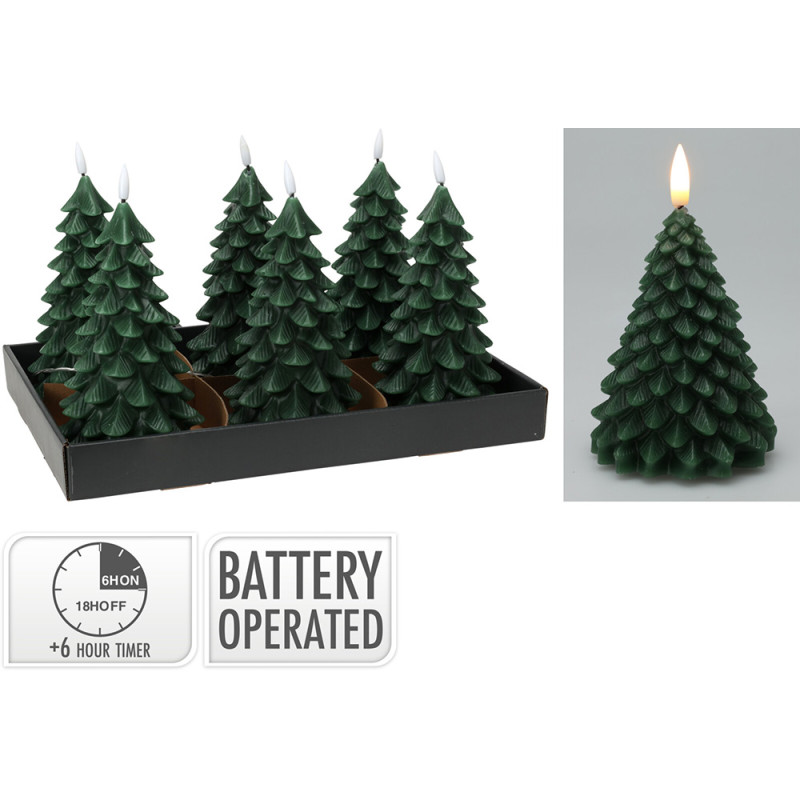 Vela de cera led com efeito de chama em formato de abeto, verde escuro, 19cm