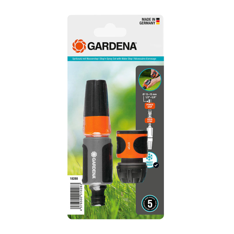 Kit de rega, agulheta multijato+conector. 13mm (1/2") 15mm (5/8") (blíster) gardena