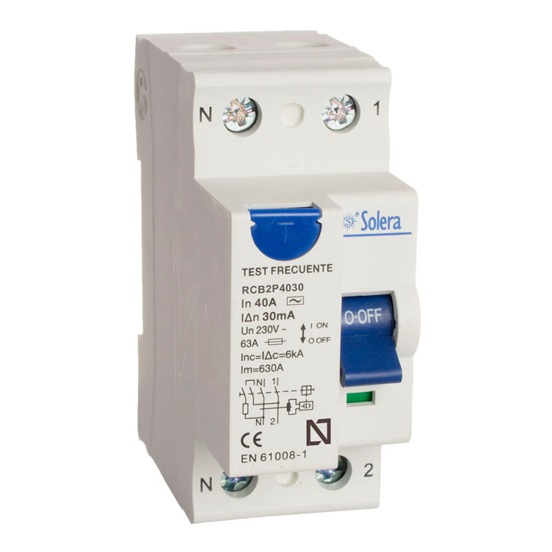 Disjuntor diferencial 2 polos solera 40a (retractilado) rcb2p4030