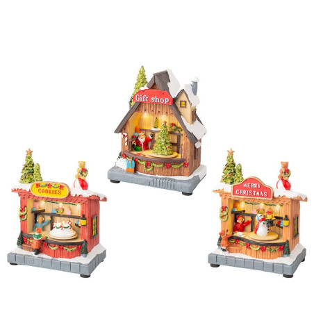 Cenário de natal com movimento e luz, tema: lojas, vários modelos 14,30 x 10,00 x 17,50 cm