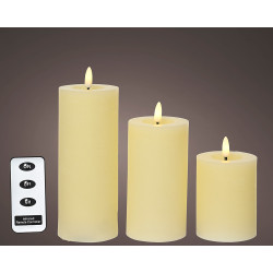 Vela de cera led, bege, ø7 cm, com diferentes alturas, 3 peças