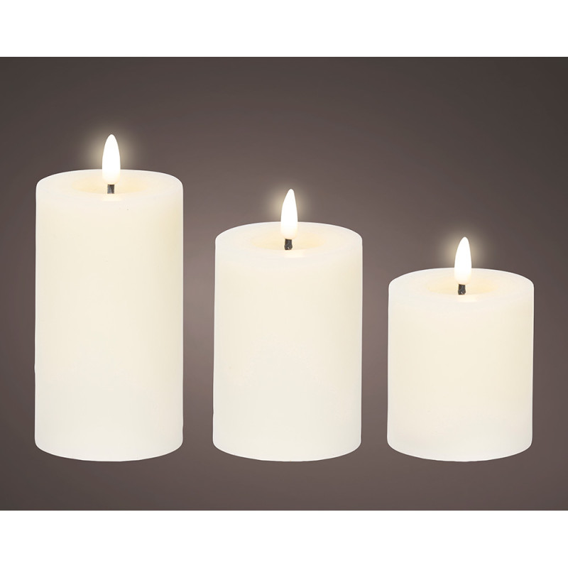 Vela de cera led branca ø7 cm com diferentes alturas, 3 unidades