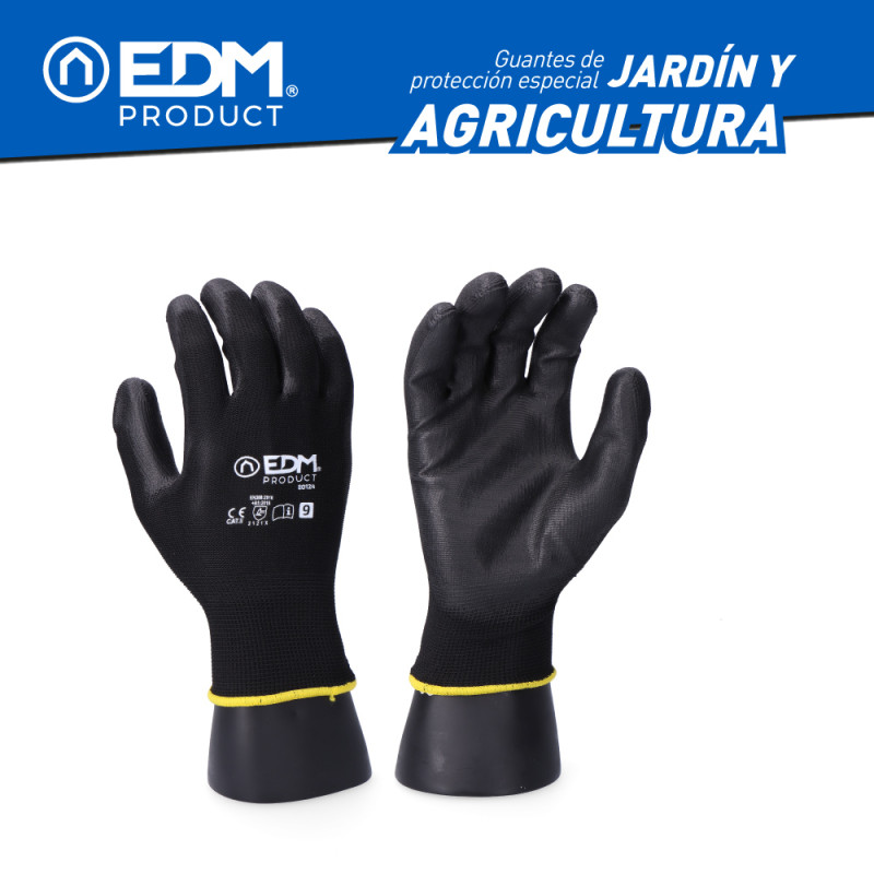 Luvas de jardim e agricultura poliéster revestido de poliuretano tamanho 9