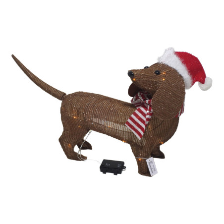 Cão castanho com chapéu de natal. 40 led