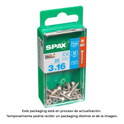 Caixa 25 unid. parafuso madeira spax cabeza plana inox a2 3,0x16mm spax