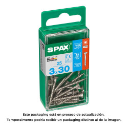 Caixa 25 unid. parafuso madeira spax cabeza plana inox a2 3,0x30mm spax
