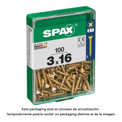 Caixa 100 unid. parafuso madeira spax cabeza plana yellox 3,0x16mm spax