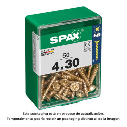 Caixa 50 unid. parafuso madeira cabeza plana yellox 4,0x30mm spax