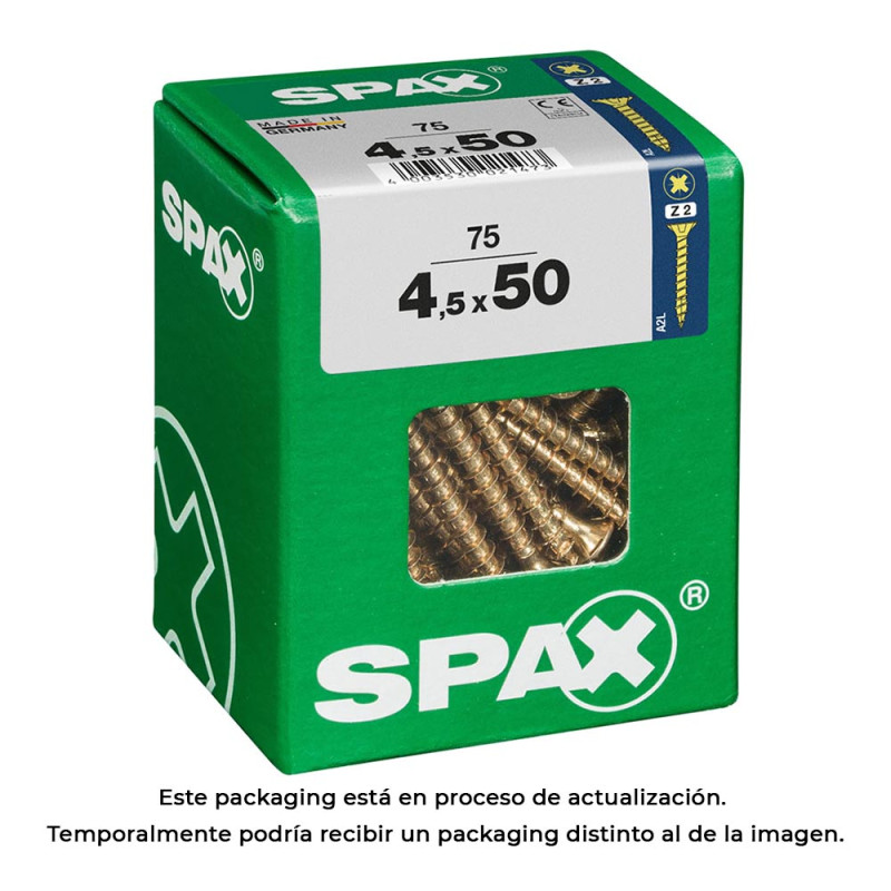 Caixa 75 unid. parafuso madeira cabeza plana yellox 4,5x50mm spax