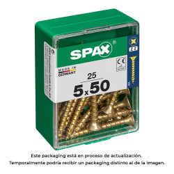 Caixa 25un parafuso madeira spax cab. plana yellox 5,0x50mm spax