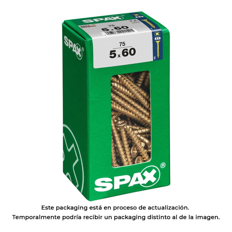 Caixa 75un parafuso madeira spax cab. plana yellox 5,0x60mm spax