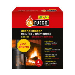 Okfuego limpa fuligem em saquetas para chaminés e lareiras 4 uds x 100 g