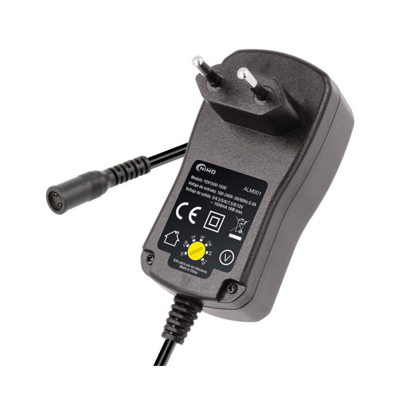 Fonte de alimentação eletrónica 12v 1500 mah 7,2w com seletor ajustável de 3v a 12v