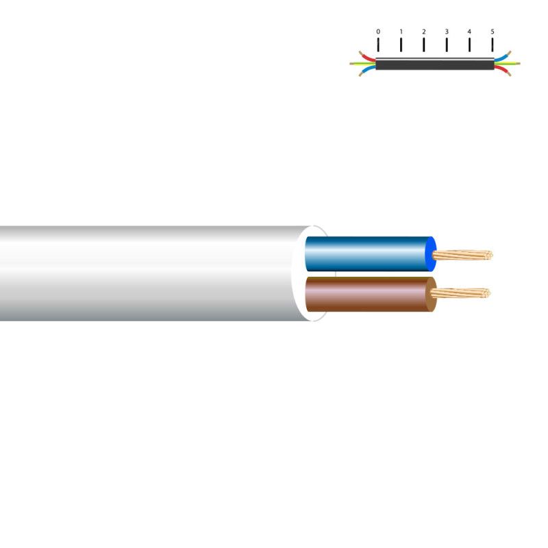 Cabo tubular h05vv-f 2 x 0,75 mm, branco euro/m