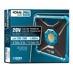 FOCO PROJETOR LED 20W 1800lm (SEM BATERIA E CARREGADOR) 22,8x7x22,8cm KOMA TOOLS