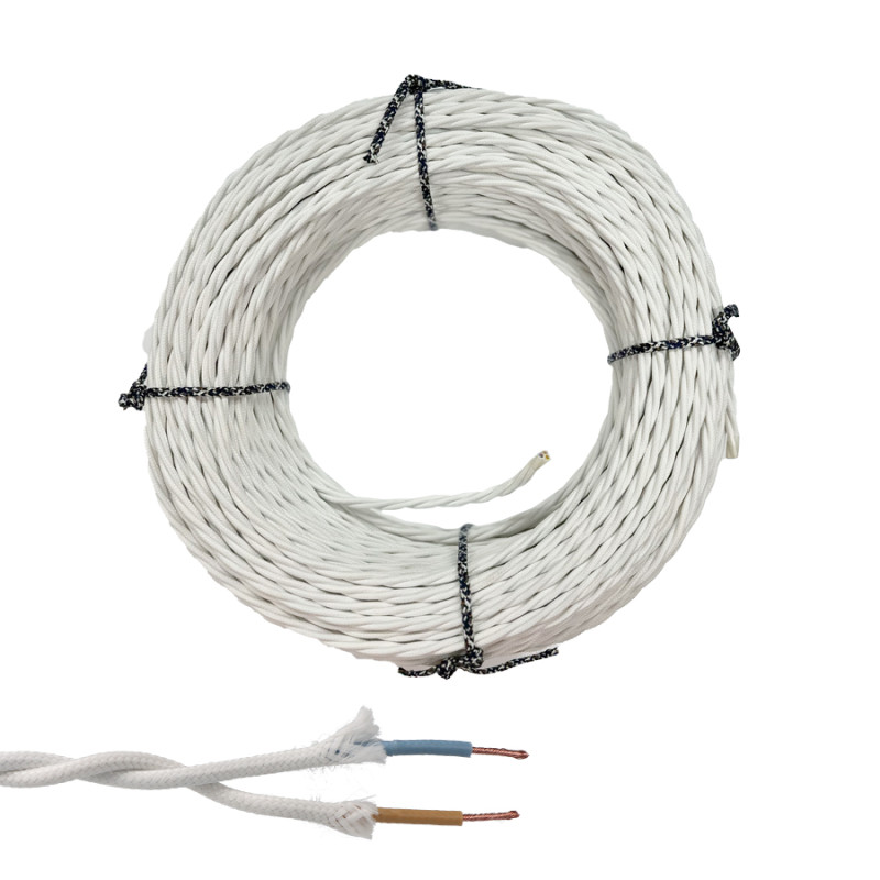 Cabo paralelo têxtil trançado h07v-k 2 x 2,50 mm branco euro/m