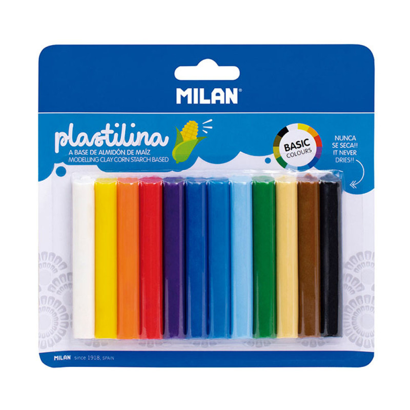 Blíster com 12 plasticinas de cores 140g milan