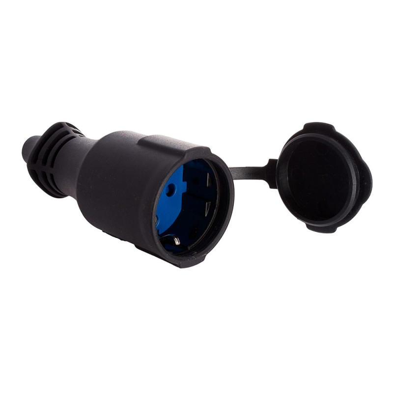 Tomada aérea de borracha com tampa 16a 250v t/tl ip44 4,8mm preta solera 5707c