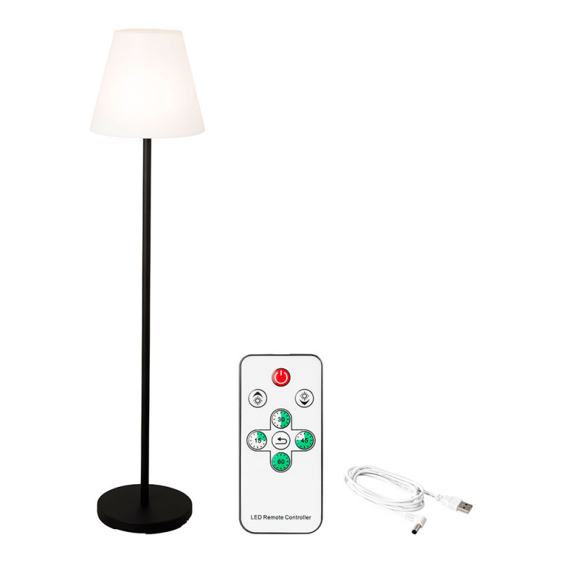 Candeeiro de pé cor branco e preto para interior-exterior recarregável com comando 150cm 894459