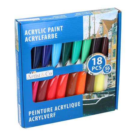 Kit 18 tintas acrílicas 36ml artist&co