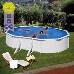 Piscina ovalada com paredes de aço e chapa branca 500x300x120cm kit500eco gre