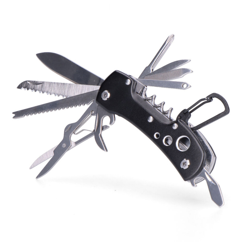 Multi ferramenta com mosquetão modelo preto, serie kilimanjaro