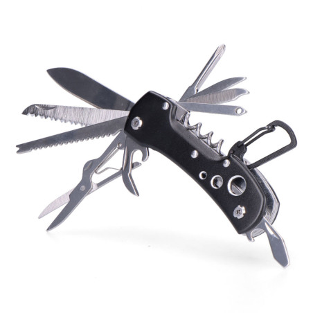 Multi ferramenta com mosquetão modelo preto, serie kilimanjaro